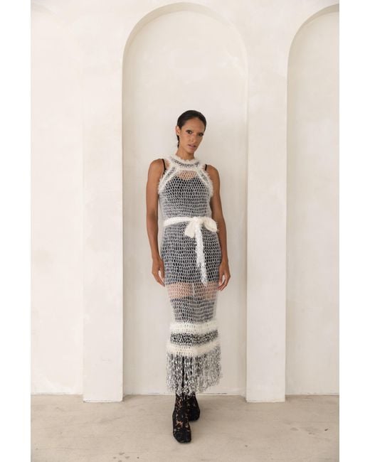 Andreeva White Rose Handmade Knit Dress