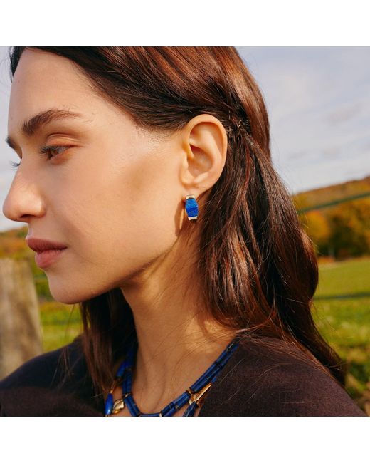 Retro Chic Blue Ishtar Goddess Hoop Earrings
