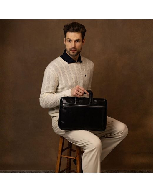 Time Resistance Black Leather Briefcase Laptop Bag for men