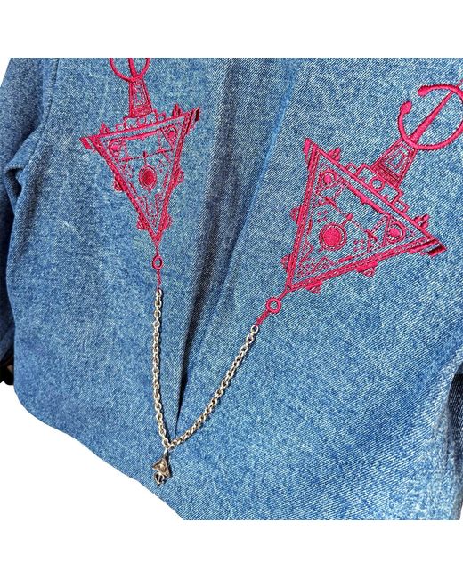 L2R THE LABEL Blue Denim Cropped Double Breasted Blazer