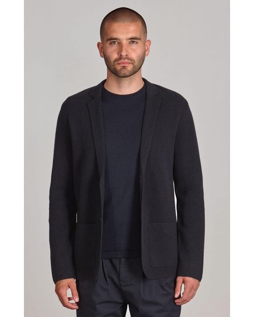 Paul James Knitwear Blue Lightweight Merino Cashmere Federico Knitted Blazer for men