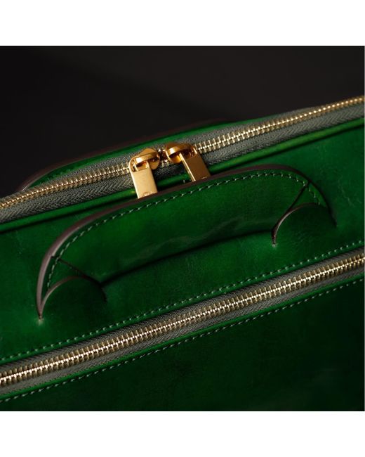 Time Resistance Green Leather Briefcase Laptop Bag for men