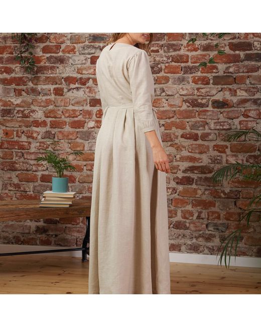 Nikka Place Natural Neutrals Linen Maxi Dress With Bracelet Sleeves And Pockets