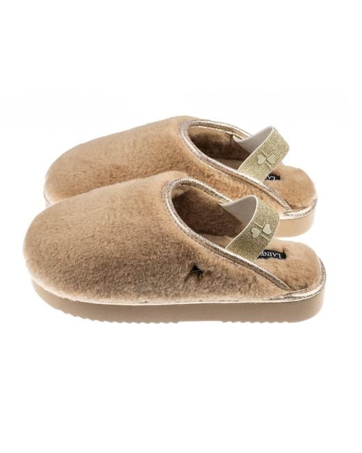 Laines London Brown Neutrals Flatform Cloud Closed Toe Slippers With Tea & Biscuit Brooches