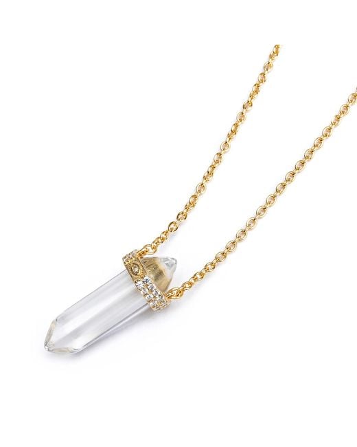 Nialaya Metallic Clear Quartz Crystal Necklace With Engraved Evil Eye Detail