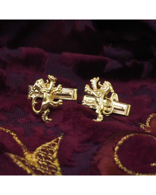 Simon Kemp Jewellers Metallic Rampant Lion Cufflinks Eighteen Carat On Solid Sterling for men
