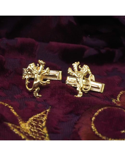 Simon Kemp Jewellers Metallic Rampant Lion Cufflinks Eighteen Carat On Solid Sterling for men