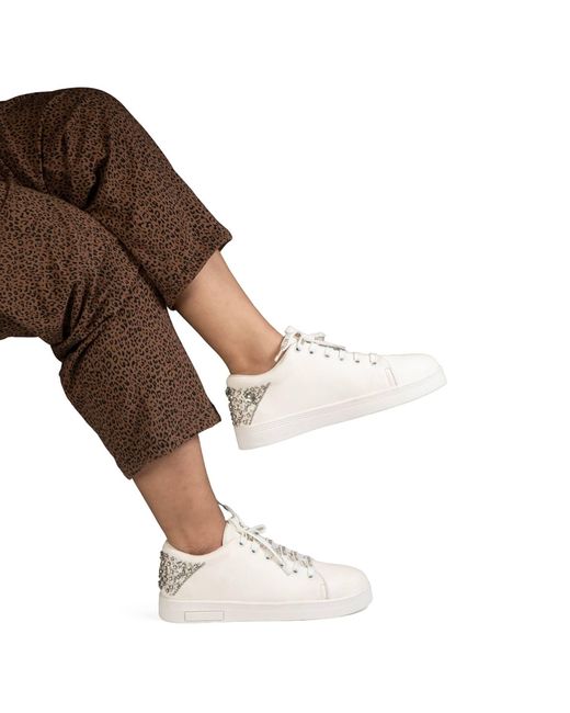 Rettrose White Lexi Luxury Suede Handmade Embellished Tennis Shoe