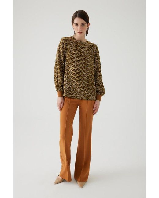 Exquise Natural Regular Round Neck Patterned Blouse