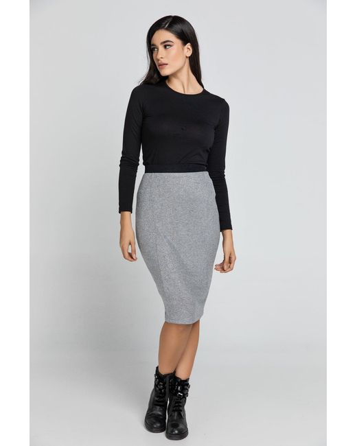 Conquista Gray Lurex Pencil Skirt