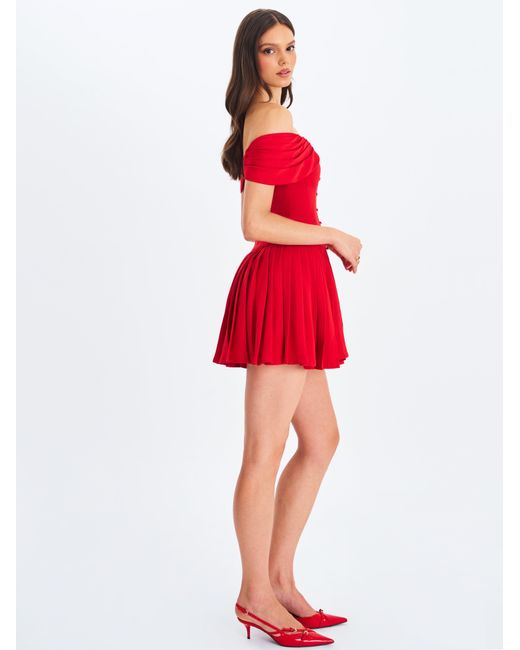 Miss Circle New York Red Narelle Crimson Off-Shoulder Sweetheart Drop Waist Mini Dress