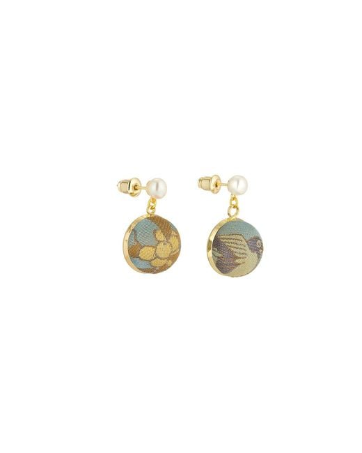 Soft Strokes Silk Multicolor Neutrals Pure Silk Brocade Earrings With Freshwater Pearls