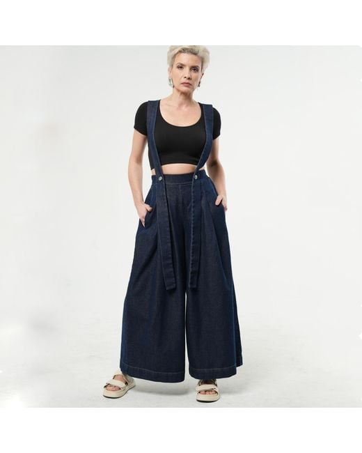 Metamorph Blue Full-Length Wide-Leg Dark Denim Pants