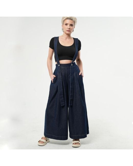 Metamorph Blue Full-Length Wide-Leg Dark Denim Pants