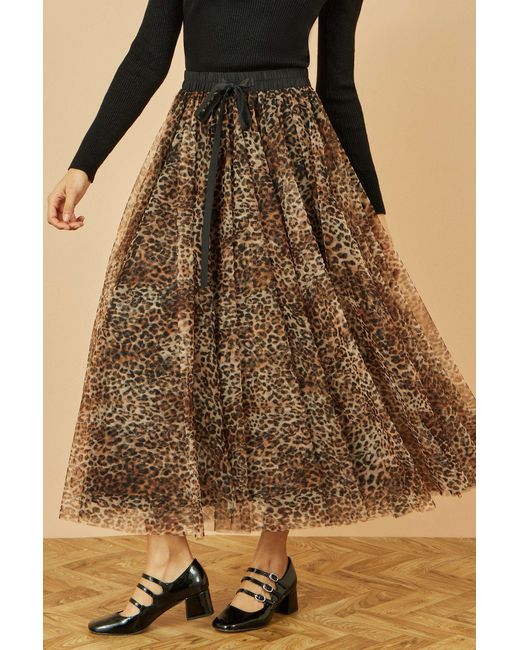 Yumi' Brown Leopard Mesh Tulle Skirt