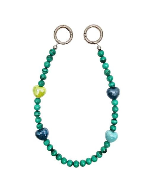 Farra Green Malachite With And Ceramic Hearts Phone Charm