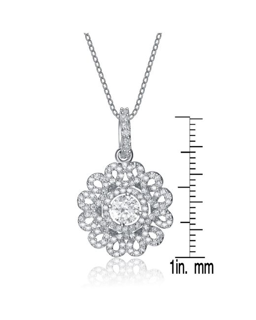 Genevive Jewelry Metallic Sterling Silver White Cubic Zirconia Flower Pendant