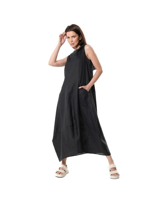 Metamorph Black Linen Hooded Dress