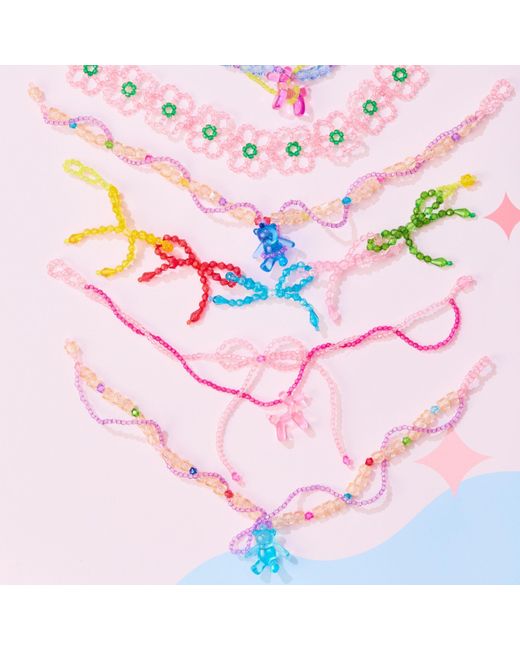 Tillie Beads Blue Bear Pendant Double Layer Bead Necklace