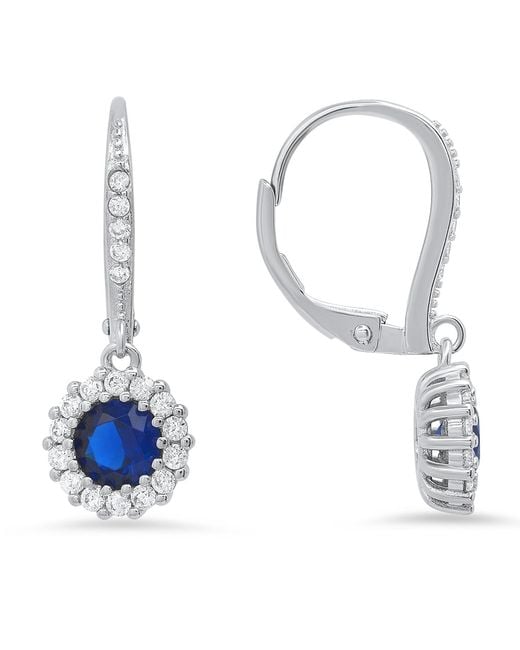 Kylie Harper Blue Dangling Sapphire Halo Leverback Earrings