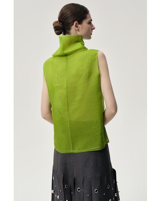 FRONT ROW SHOP Green Silk Organza Turtleneck Top
