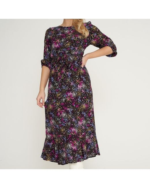 LAtelier London Purple Katy Floral Print Midi Dress