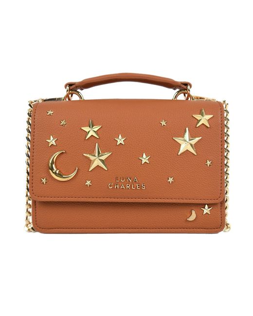 Luna Charles Brown Nova Star Studded Handbag