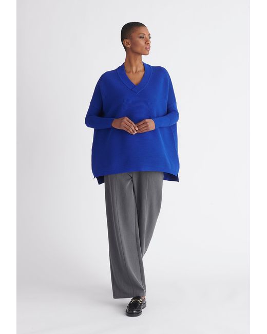 Paisie Blue V-Neck Ribbed Jumper