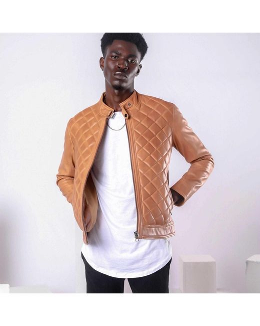 Zasta Studio Brown Single Malt Peach Biker Leather Jacket for men