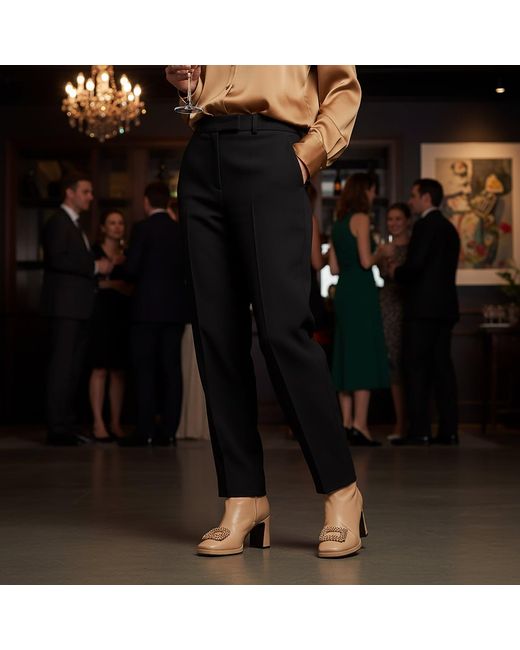 Beautiisoles by Robyn Shreiber Made in Italy Brown Neutrals Scarlet Leather Bootie With Rhinestones Comfortable & Dressy For Evening