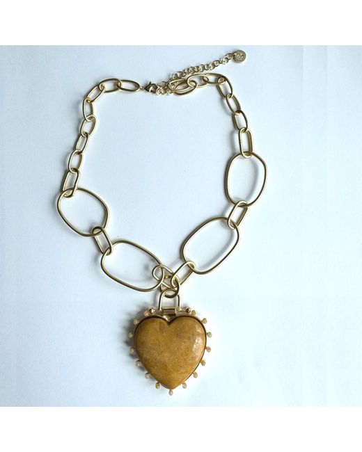 Rare Matters Jewelry Metallic Luxe Golden Jasper Beaded Heart Pendant Necklace