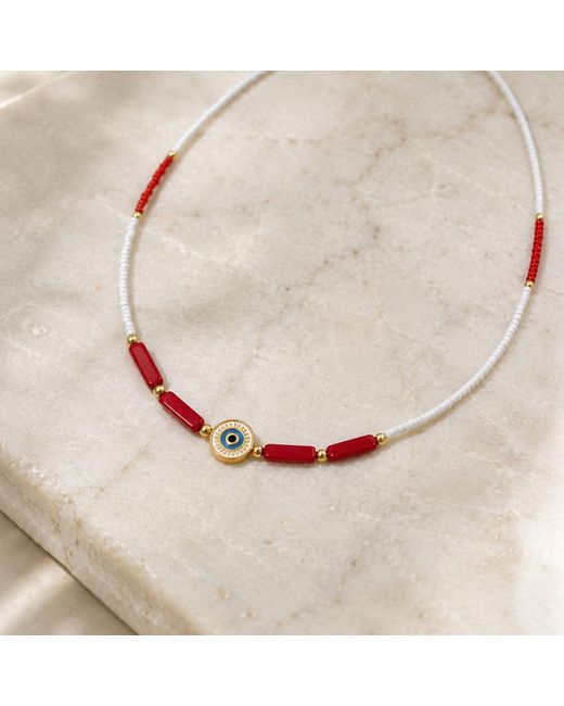 Nuvv Collection Red Evil Eye Beaded Necklace