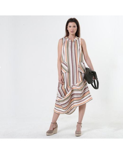 Metamorph Multicolor Colorful Striped Linen Midi Dress