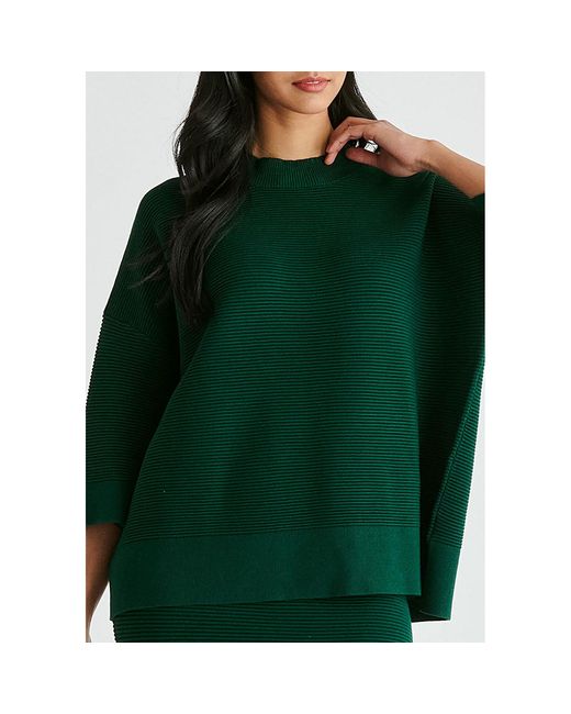 Paisie Green Mock Neck Cropped Sleeve Ribbed Jumper