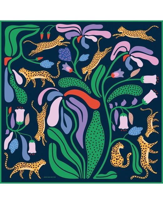 Jessie Zhao New York Green Double Sided Wool Silk Scarf Of Jungle Night