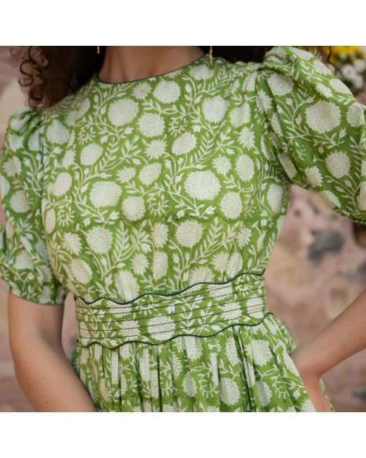 Echo of Pink Green Matilda Hand Block Print Cotton Dress