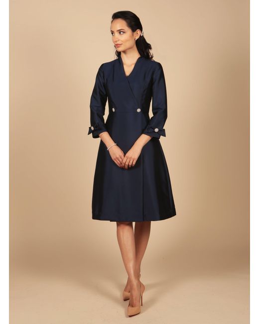 Santinni Blue Astor Silk Taffeta Dress Coat