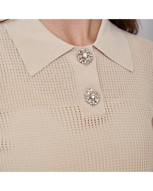 Roch Perel Gray Knit Crystal Top