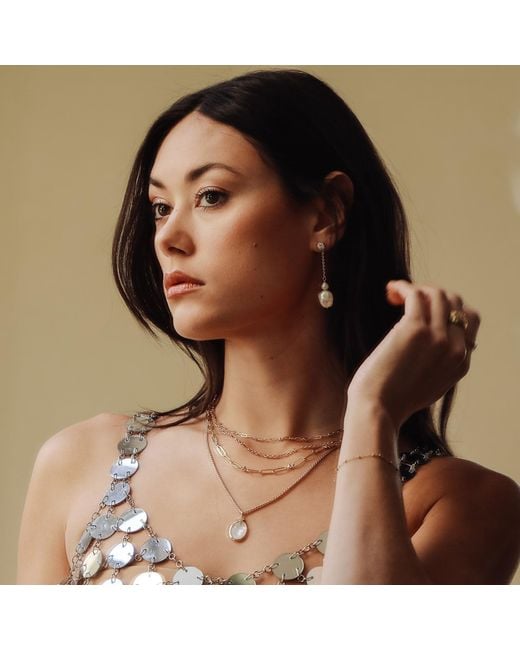 Leeada Jewelry Metallic Finley Drop Earrings Pearl