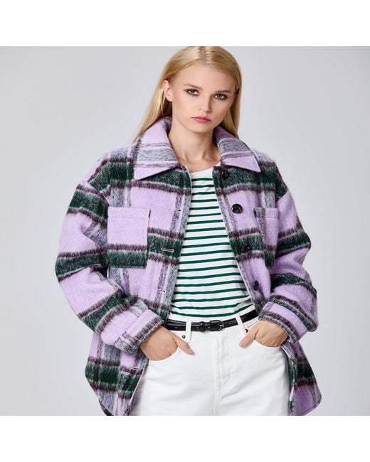 Smart and Joy Multicolor Oversized Tartan Polyester Shirt Jacket