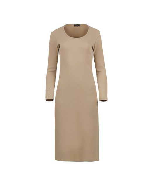 Conquista Natural Neutrals Long Sleeve Round Neck Midi Dress