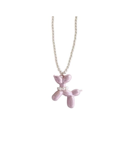 POPORCELAIN Pink Sweet Porcelain Balloon Doggie Pearl Necklace