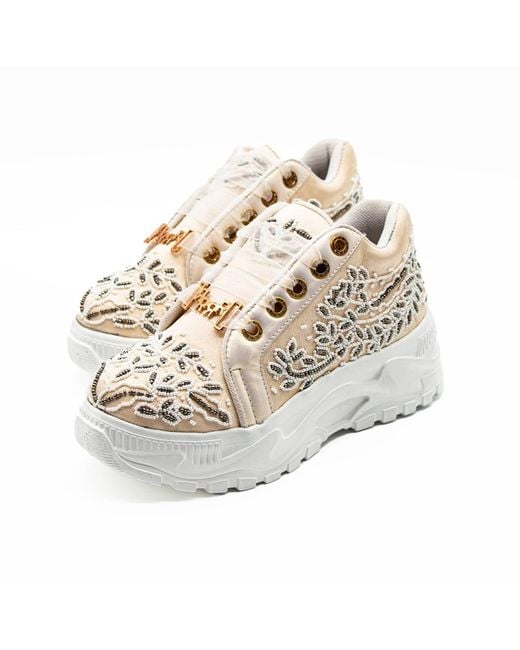 Rettrose White Neutrals Iska Luxury Buttermilk Satin Handmade Embellished Trainer