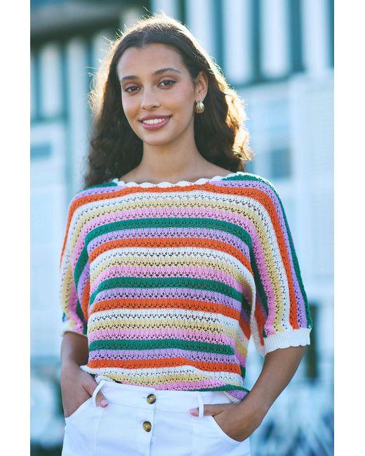 Yumi' Red Multicolour Batwing Crochet Top