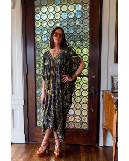 Jennafer Grace Green Caspian Paisley Border Caftan