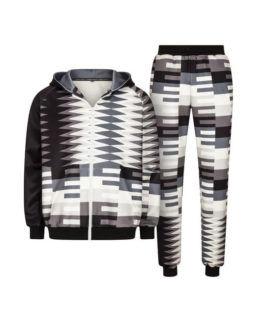 Ohema Ohene Black Hooded Kente Print Tracksuit Co-Ord Set – Monochrome for men