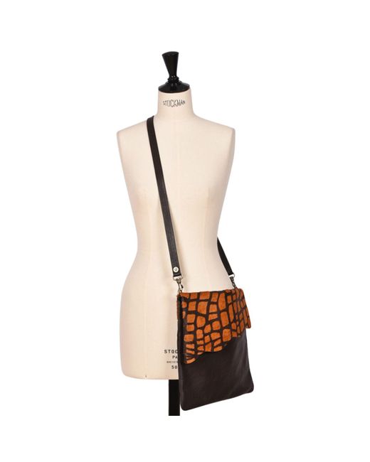 Owen Barry Brown Neutrals Cowhide Crossbody Bag Blocks Leather Stevie