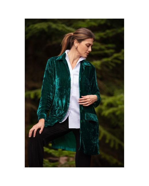 At Last Green Kensington Silk Velvet Shirt Jacket In Emerald