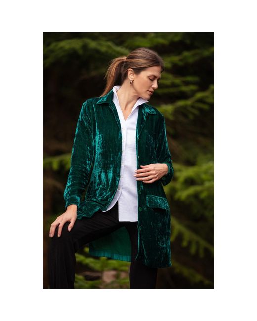 At Last Green Kensington Silk Velvet Shirt Jacket