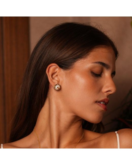 Ebru Jewelry Metallic Jade Halo Pearl & Butterfly Stud Earrings